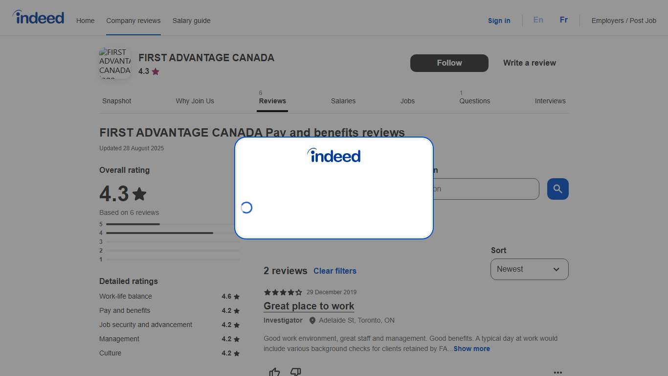 Working at FIRST ADVANTAGE CANADA: employee reviews about Pay and benefits Indeed.com